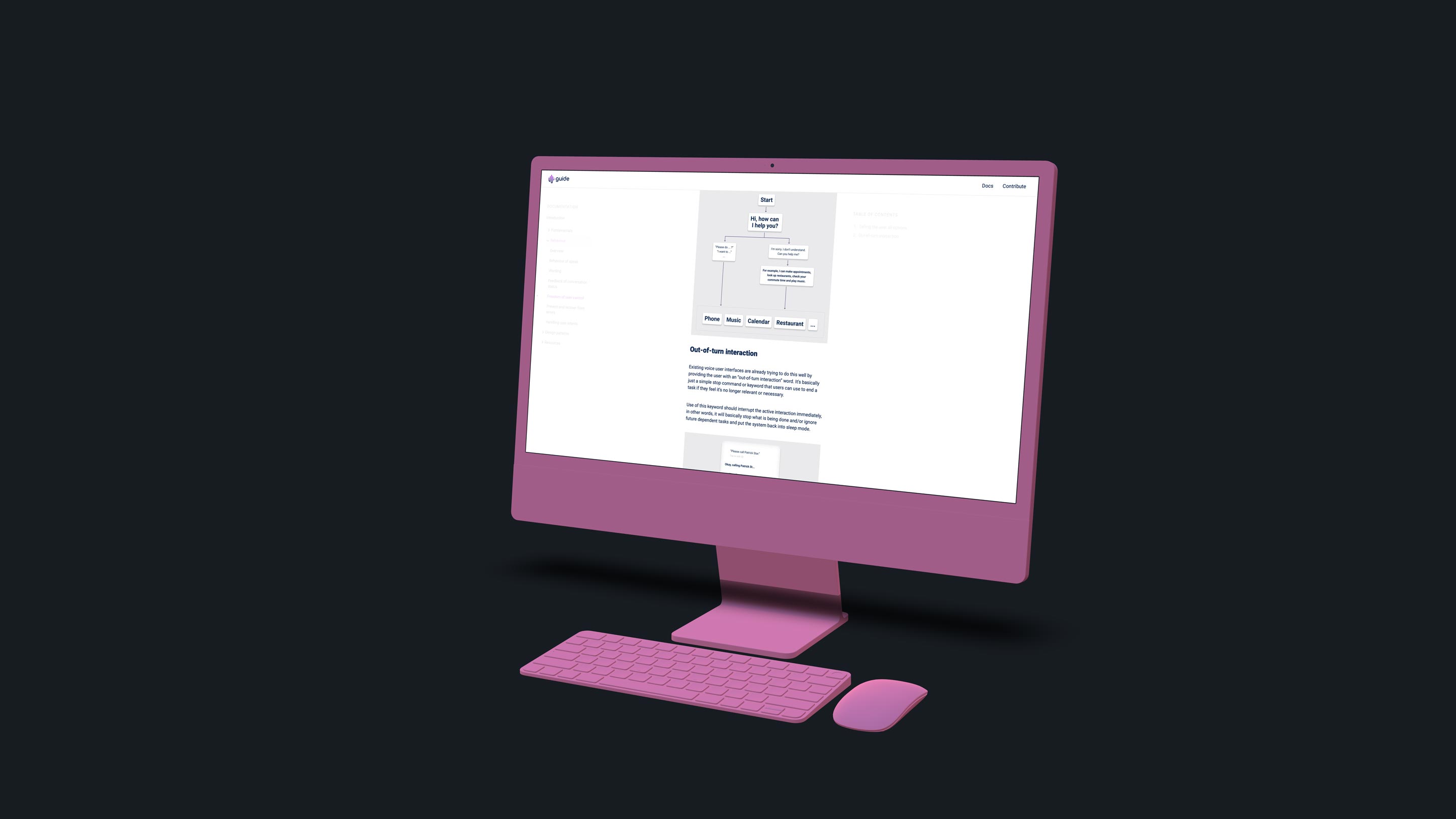 An iMac mockup showing the user interface design.